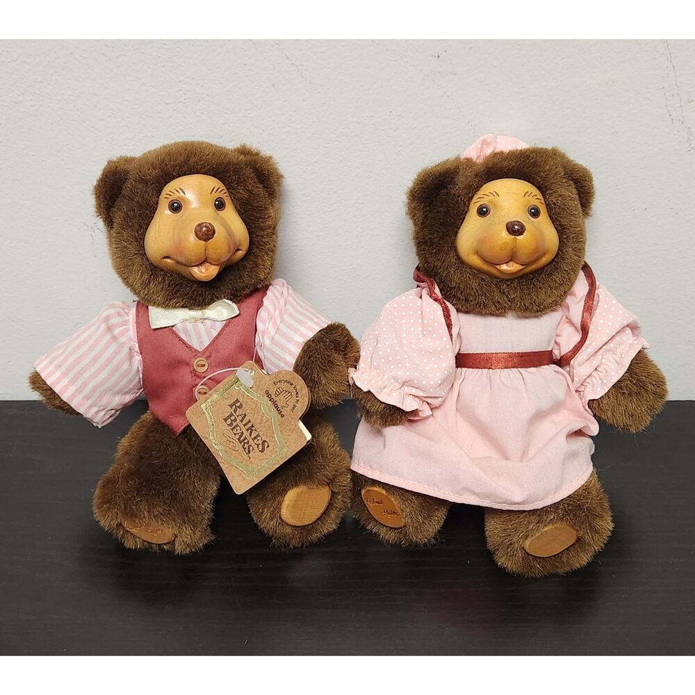 Vintage Robert Raikes Original "52257 George & Gracie" Wooden Face Doll w/ Tags